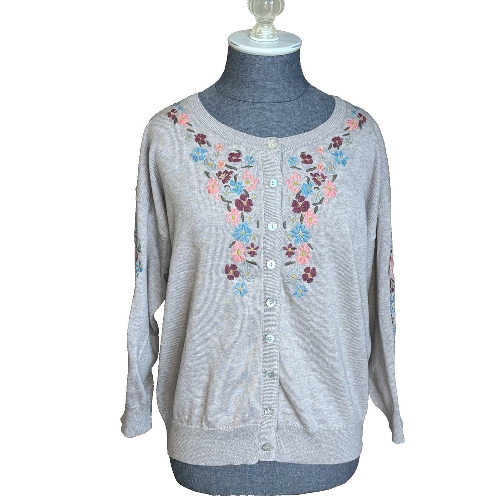 Sundance Floral Embroidered Cardigan Cottagecore Whimsy Romantic Cotton Womens L